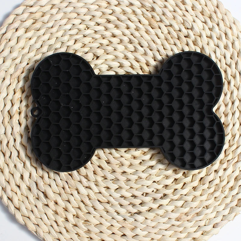 Bone Shape Silicone Licking Pad Pet Dog Peanut Butter Slow Food Bowl Eating for Cats Dogs Feeder Feeding Lickmat