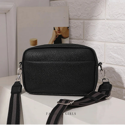 New Solid Color Multi-layer Women Sling Crossbody Bag Vinatge PU Leather Wide Strap Shoulder Bag