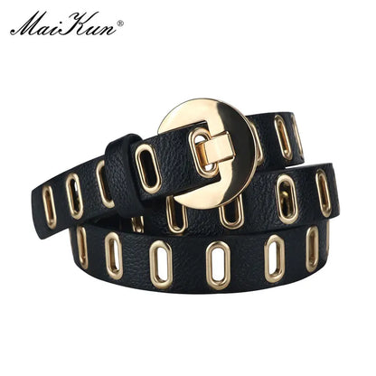 Maikun New Grunge Women Belt Adjustable Hole Grunge Punk Belts for Women Alloy Pin Buckle PU Leather Belt