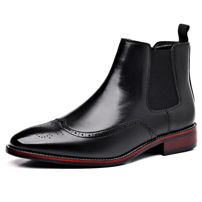 Men's Classic Retro Chelsea Boots Mens Brogue Leather Ankle Boots Men Fashion British Style Short Boots Casual Business Shoes