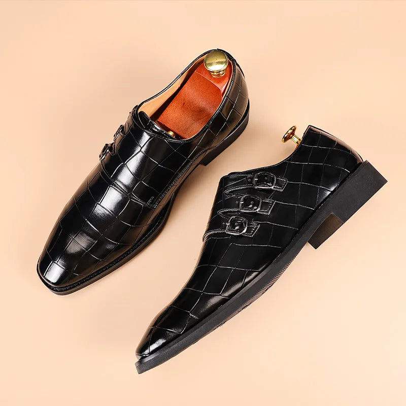 Men's Casual Business Leather Shoes Mens Buckle Square Toe Dress Office Flats Men Fashion Wedding Party Oxfords EU Size 37-48