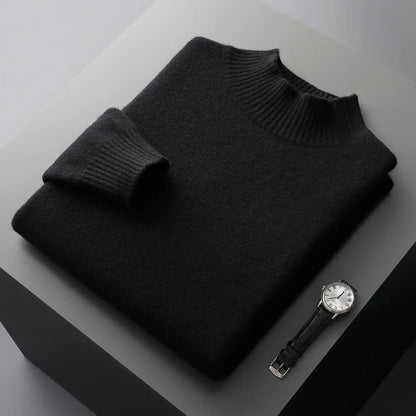 100% Pure Wool Cashmere Sweater Men's Half Turtleneck Pullover Casual Fashion Thickening Tops Knit Loose Patchwork Men's Jacket