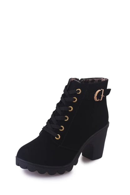 Women's Ankle Boots Autumn High Heel Belt Buckle Shoes Women Lace Up Platform Boots Women Boots 42 Botas De Mujerv