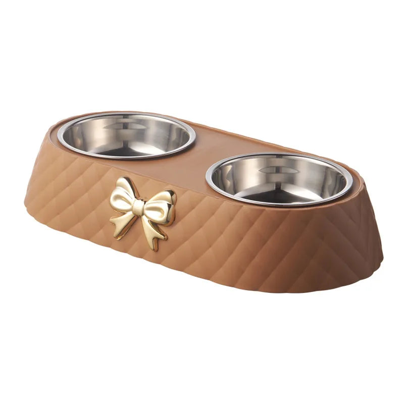 Pet Supplies Bow-tie Bowknot Cats Food Bowl PP Base Dog Bowl Stainless Steel Double Pet Accessories Feeding Drinking Double Bowl