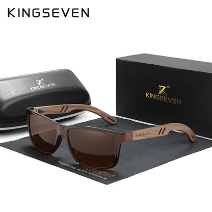 KINGSEVEN 100% Polarized Vintage Men Wooden Sunglasses Wood UV400 Protection Fashion Square Sun glasses Women Gafas De sol