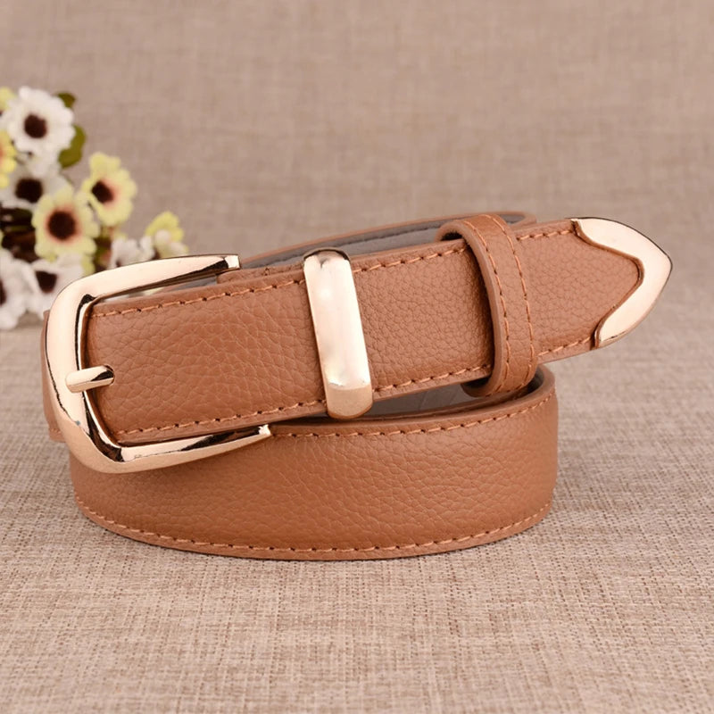 Fashion Women Genuine Leather Belts High Quality Gold Buckle Best Matching Dress Jeans Belts for Lady LB2146