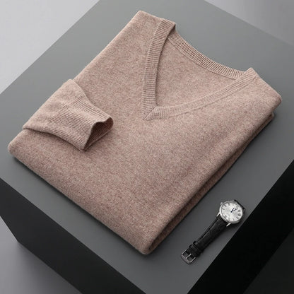 MVLYFLRT New Merino Wool Sweater Men's V-neck Pullover Top Autumn Winter Knitted Casual Loose 100% Pure Wool Jacket