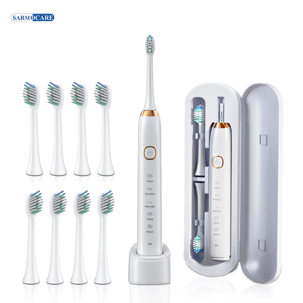 Smart Sonic Electric Toothbrush Ultrasound IPX7 Rechargeable Tooth Brush 5 Mode Smart Time Whitener Teethbrush Sarmocare S100