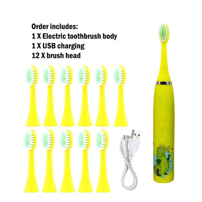 Children Electric Toothbrush Cartoon Kids With Replacement Head Ultrasonic IPX7 Waterproof Rechargeable Sonic Toothbrush