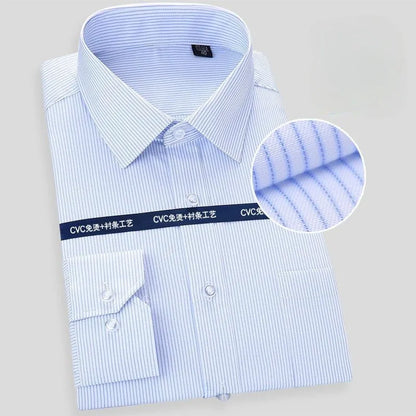 High Quality Cotton Men Dress Long Sleeve Shirt 2023 New Solid Male Plus Size Regular Fit Stripe Business Shirt White Blue