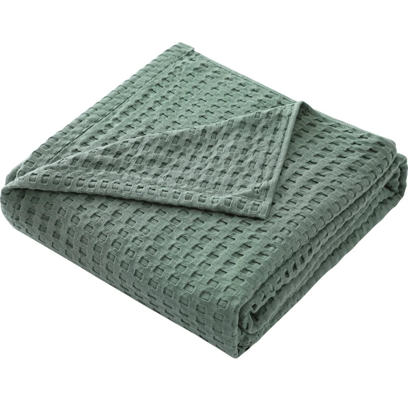 Summer Waffle Plaid Cotton Bed Blanket Throw Thin Quilt Knitted Bedspread Home Hotel Coverlets Green Pink Throw Blankets