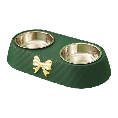 Pet Supplies Bow-tie Bowknot Cats Food Bowl PP Base Dog Bowl Stainless Steel Double Pet Accessories Feeding Drinking Double Bowl