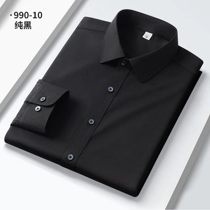 Quality Elasticity Anti-Wrinkle Men Shirt Long Sleeves Dress Shirts For Men Slim Fit Camisa Social Business Blouse White Shirt