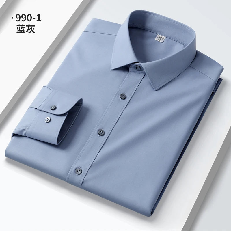 Quality Elasticity Anti-Wrinkle Men Shirt Long Sleeves Dress Shirts For Men Slim Fit Camisa Social Business Blouse White Shirt