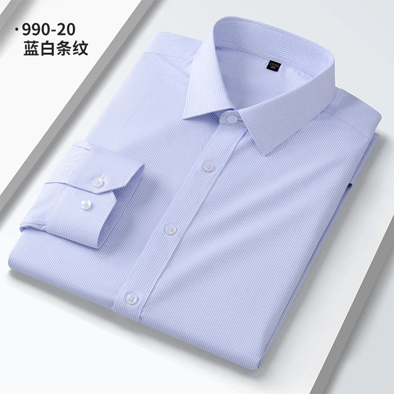 Quality Elasticity Anti-Wrinkle Men Shirt Long Sleeves Dress Shirts For Men Slim Fit Camisa Social Business Blouse White Shirt