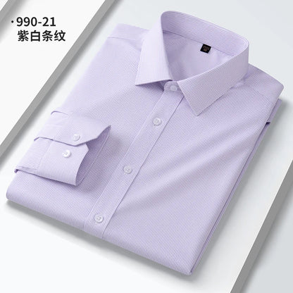 Quality Elasticity Anti-Wrinkle Men Shirt Long Sleeves Dress Shirts For Men Slim Fit Camisa Social Business Blouse White Shirt