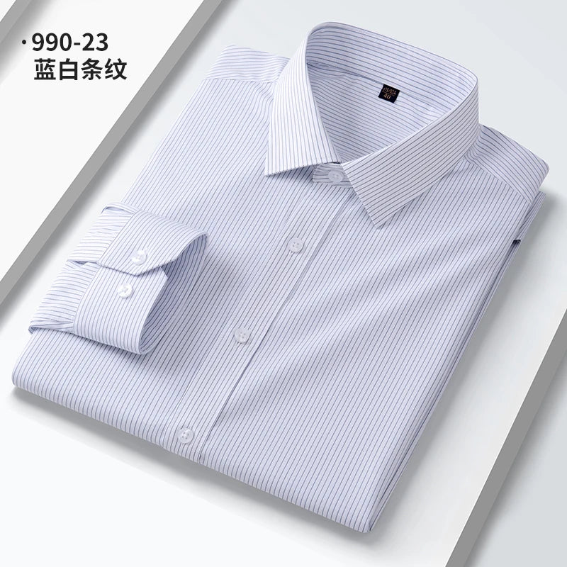 Quality Elasticity Anti-Wrinkle Men Shirt Long Sleeves Dress Shirts For Men Slim Fit Camisa Social Business Blouse White Shirt