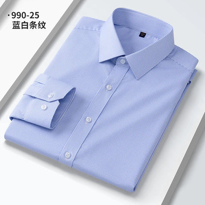 Quality Elasticity Anti-Wrinkle Men Shirt Long Sleeves Dress Shirts For Men Slim Fit Camisa Social Business Blouse White Shirt