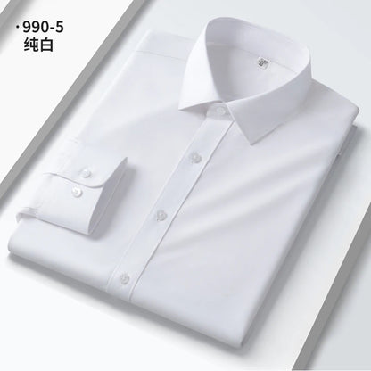 Quality Elasticity Anti-Wrinkle Men Shirt Long Sleeves Dress Shirts For Men Slim Fit Camisa Social Business Blouse White Shirt