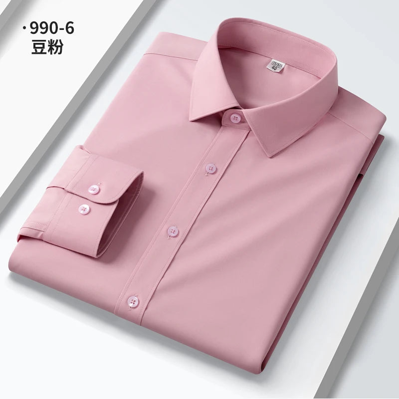 Quality Elasticity Anti-Wrinkle Men Shirt Long Sleeves Dress Shirts For Men Slim Fit Camisa Social Business Blouse White Shirt