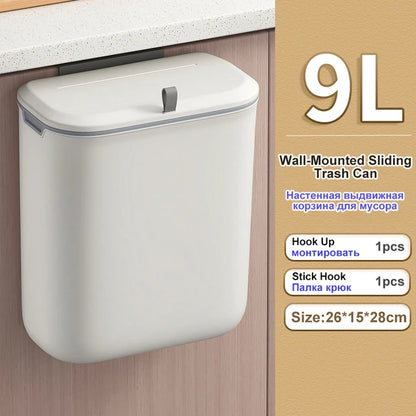 New 7/9L Bathroom Trash Can Wall Mounted Hanging Trash Bin With Lid Waterproof Narrow Seam Rubbish Bin Toilet Waste Garbage Bin