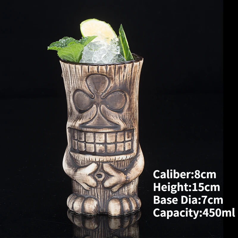 Hawaii Ceramic Tiki Mug Creative Cocktail Cup Easter Island Tiki Mugs Halloween Gift for Bar Tool