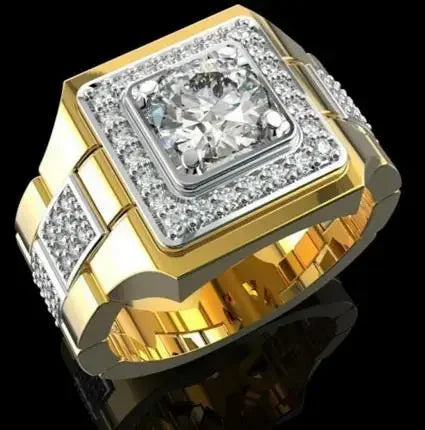 Milangirl Big Hip Hop Rhinestone Men Out Bling Square Ring Pave Setting CZ Wedding Engagement Rings Top Quality