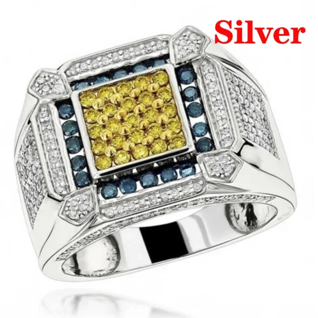 Milangirl Big Hip Hop Rhinestone Men Out Bling Square Ring Pave Setting CZ Wedding Engagement Rings Top Quality