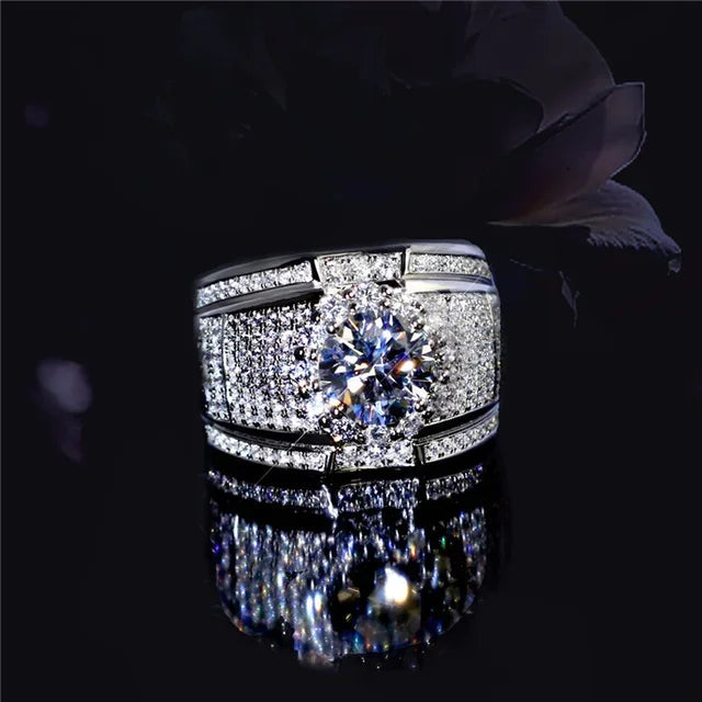 Milangirl Big Hip Hop Rhinestone Men Out Bling Square Ring Pave Setting CZ Wedding Engagement Rings Top Quality