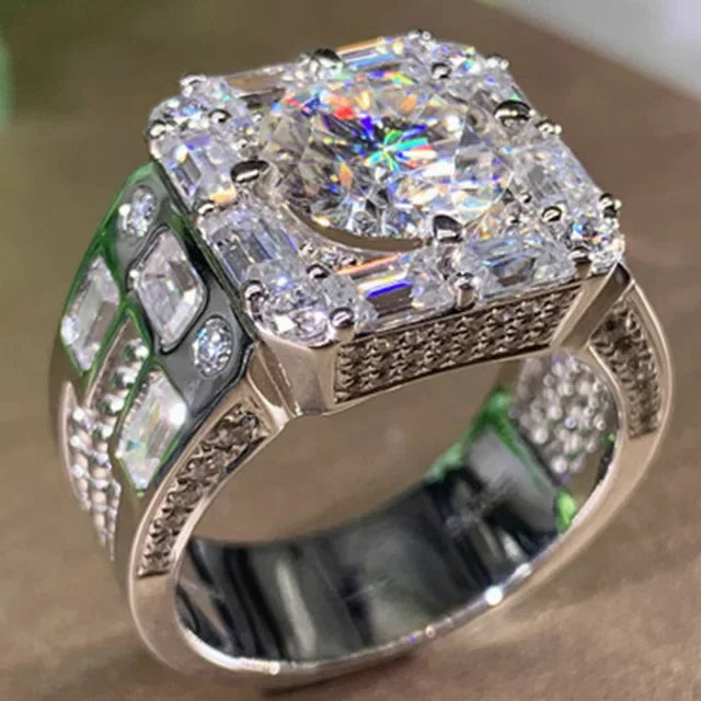 Milangirl Big Hip Hop Rhinestone Men Out Bling Square Ring Pave Setting CZ Wedding Engagement Rings Top Quality