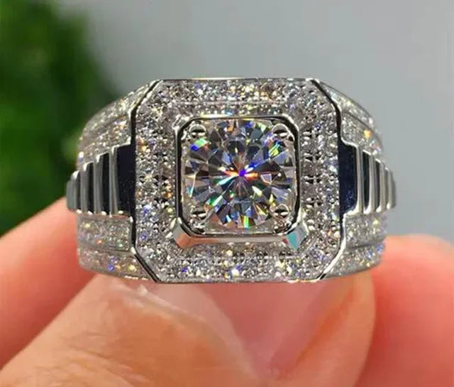 Milangirl Big Hip Hop Rhinestone Men Out Bling Square Ring Pave Setting CZ Wedding Engagement Rings Top Quality