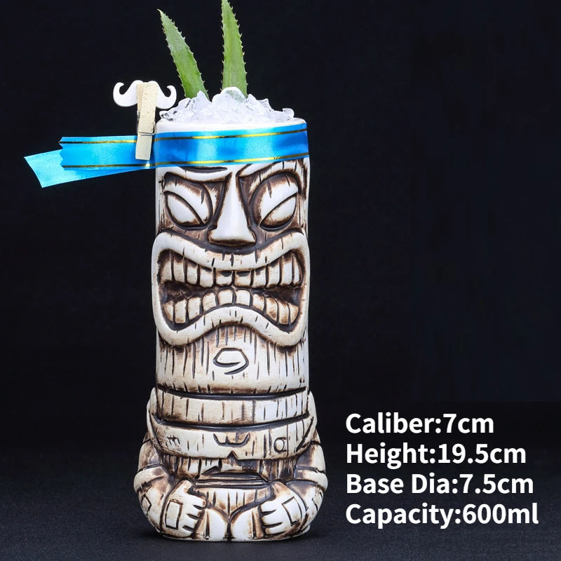 Hawaii Ceramic Tiki Mug Creative Cocktail Cup Easter Island Tiki Mugs Halloween Gift for Bar Tool