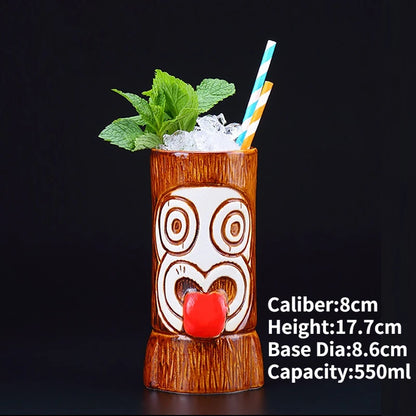 Hawaii Ceramic Tiki Mug Creative Cocktail Cup Easter Island Tiki Mugs Halloween Gift for Bar Tool