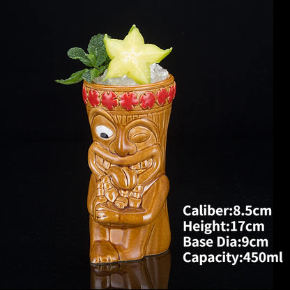 Hawaii Ceramic Tiki Mug Creative Cocktail Cup Easter Island Tiki Mugs Halloween Gift for Bar Tool