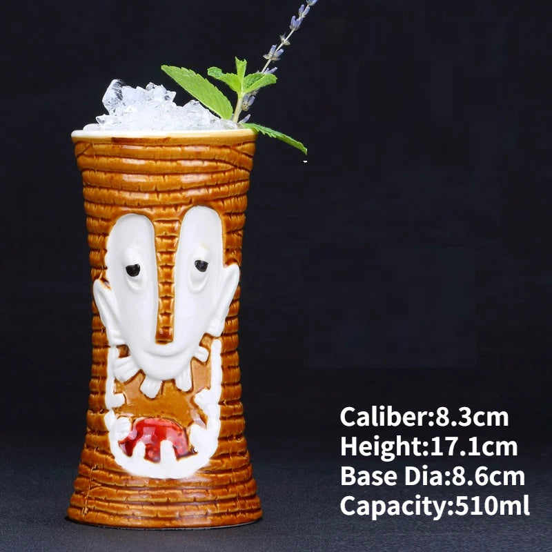 Hawaii Ceramic Tiki Mug Creative Cocktail Cup Easter Island Tiki Mugs Halloween Gift for Bar Tool