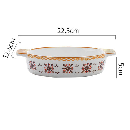 Flowers Rectangular Oval Bakeware Pan With Handle Ceramic Baking Dish Roasting Lasagna Pan Kitchen Salad Cheese Baked Pan