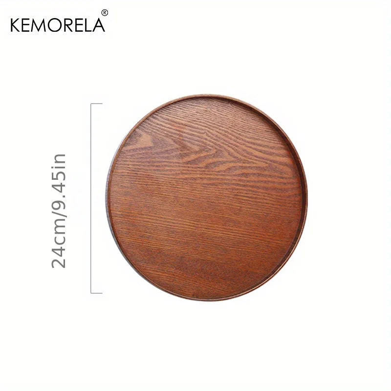 Kemorela 4 sizes Round Acacia Wood Serving Tray Decorative Tray Farmhouse Candle Holder Tray for Kitchen Counter Home Decoration