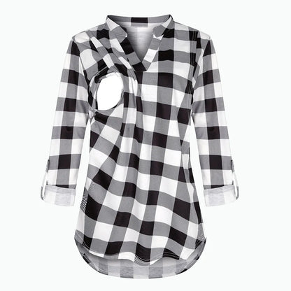 Women Maternity Breastfeeding T-shirt V-Neck Blouses Shirts Long Sleeve Striped Nursing Tops Clothes for Pregnant Women