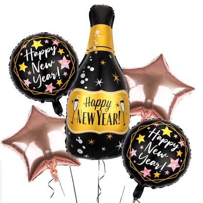 1set Happy New Year Wine Bottle Foil Balloons confetti balloons Christmas Happy New Year Party Decoration 2025 New Year balloons