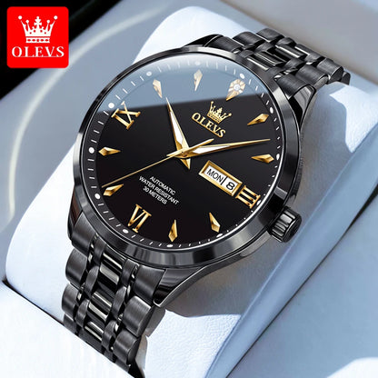 OLEVS 9956 Men's Watch Fashion Business Waterproof Luminous Date Week Display Automatic Mechanical Watch Luxury Gold Men's Watch