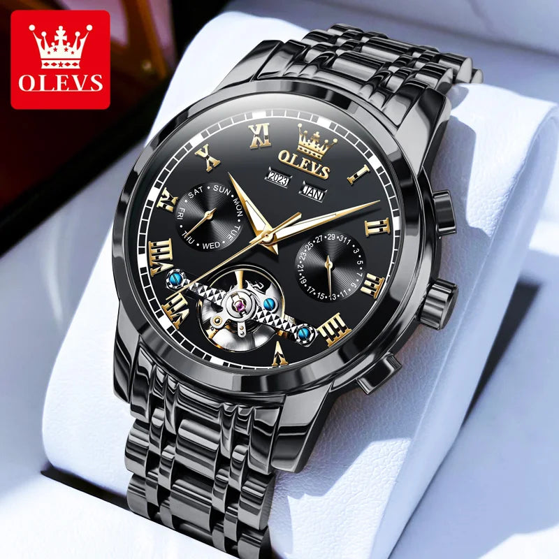 OLEVS Men's Watch Business Multi functional Waterproof Calendar Classic Watch Luxury Automatic Mechanical Skeleton Men's Watch