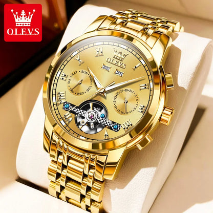 OLEVS Men's Watch Business Multi functional Waterproof Calendar Classic Watch Luxury Automatic Mechanical Skeleton Men's Watch