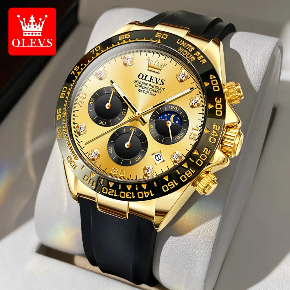 OLEVS 2875 Men's Watch New Luxury Quartz Watch Original Silicone Sports Multi functional Waterproof Luminous Date Timer Watch