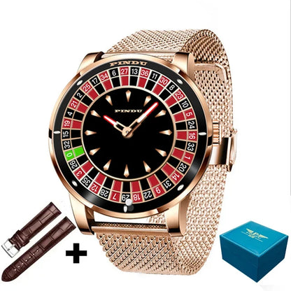 PINDU Design New Mechanical Watch NH35 Rotating Dial Las Vegas Roulette Desktop Theme Automatic Watch Men Diamond Luminous Hands