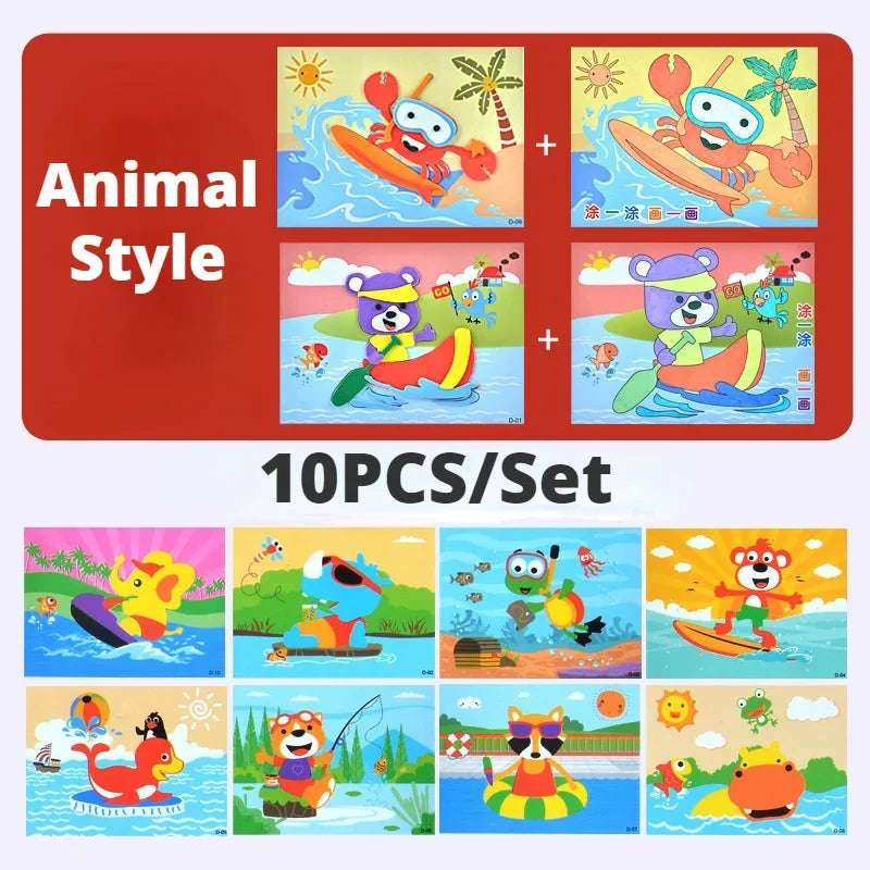 10Pcs 3D EVA Foam Sticker Puzzle Game DIY Cartoon Animal Craft Toys Kids Drawing Toy Learning Education Toys for Children Gifts