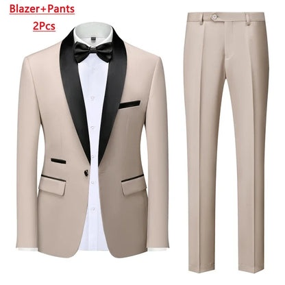 M-6XL Jacket Vest Pants Solid Color Men's Formal Business Office Suit Groom Wedding Dress Party Blazer Waistcoat Trousers Tuxedo