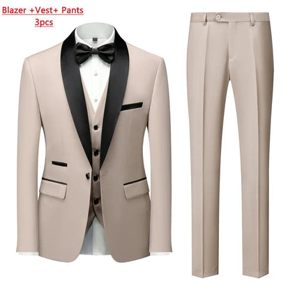 M-6XL Jacket Vest Pants Solid Color Men's Formal Business Office Suit Groom Wedding Dress Party Blazer Waistcoat Trousers Tuxedo