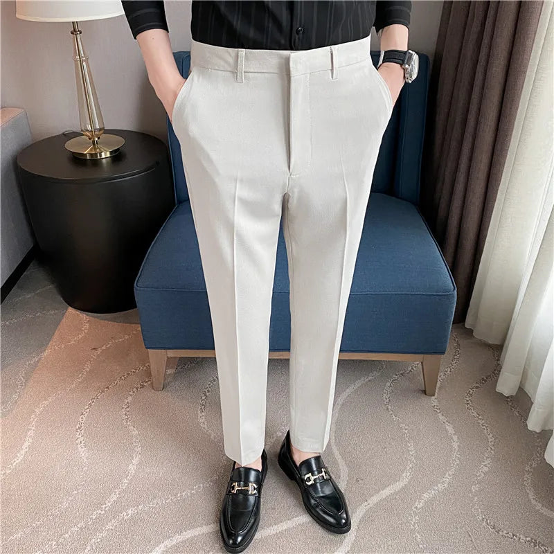 Men's Summer Slim Fit Solid Color Casual Pants Formal Office Business Wedding Social Suit Pants 9 Colors Ankle Long Trousers