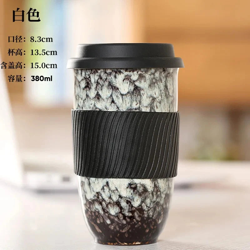 Large Ceramic Kiln Change Mug Cup With Lid Portable Couple Pottery Coffee Cups Water Mug Porcelain Milk Tea Mugs Gift