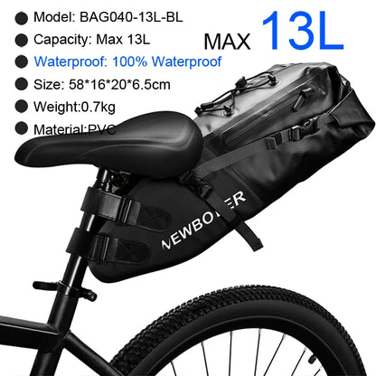 NEWBOLER Bike Bag Waterproof 13L Large Capacity Bicycle Saddle Bag Cycling Foldable Tail Rear Bag MTB Road Trunk Bikepacking